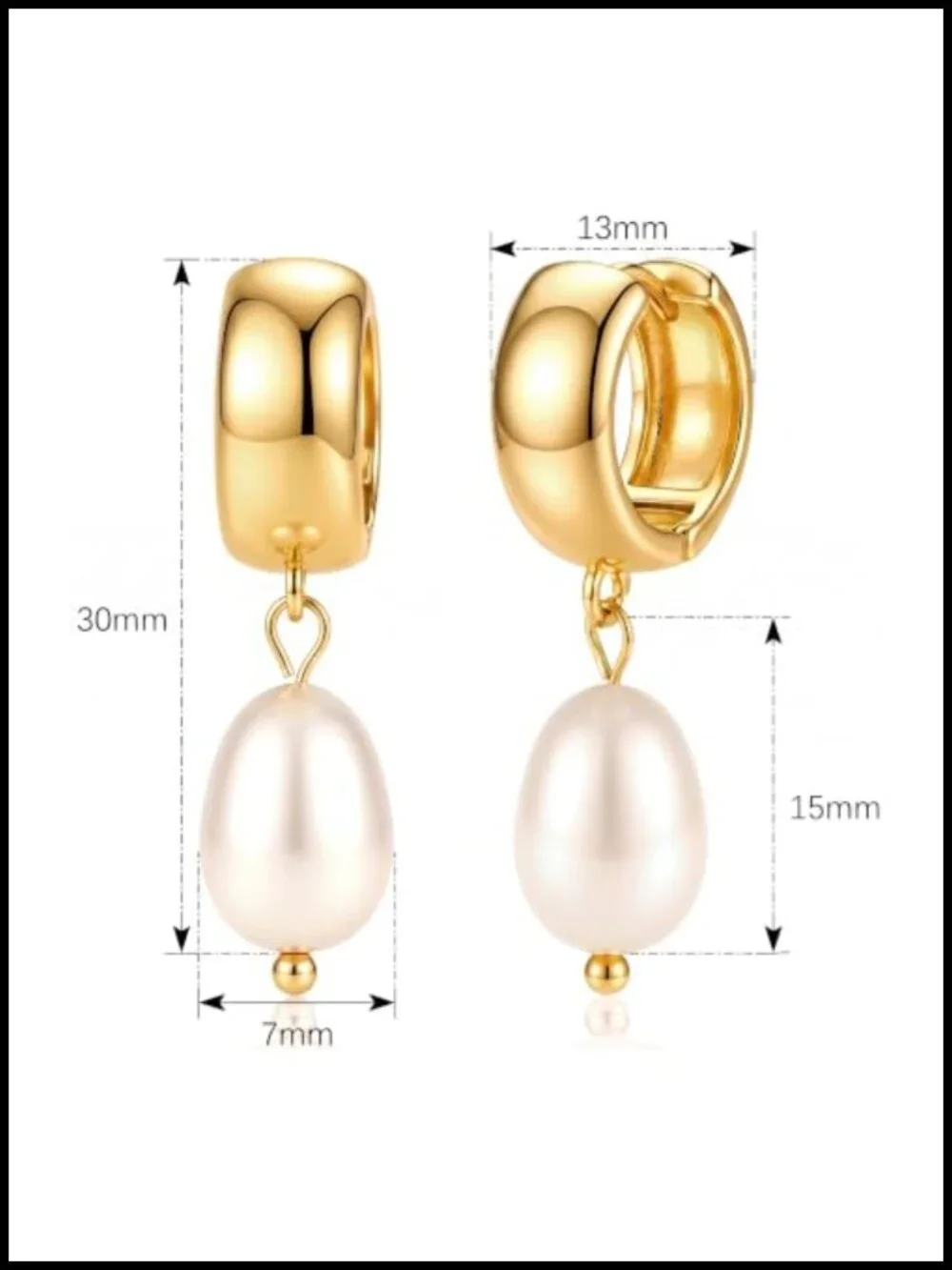 14K Gold Plated Chunky Hoop Earrings with Pearl Charms for Women Trendy Dangle